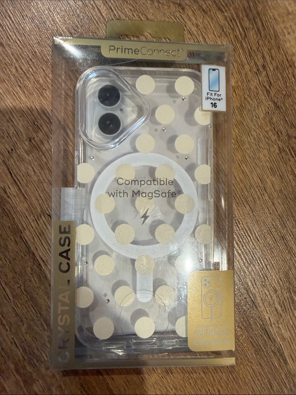 Clear Polka Dot iPhone 16 Case - White/Gold Dots